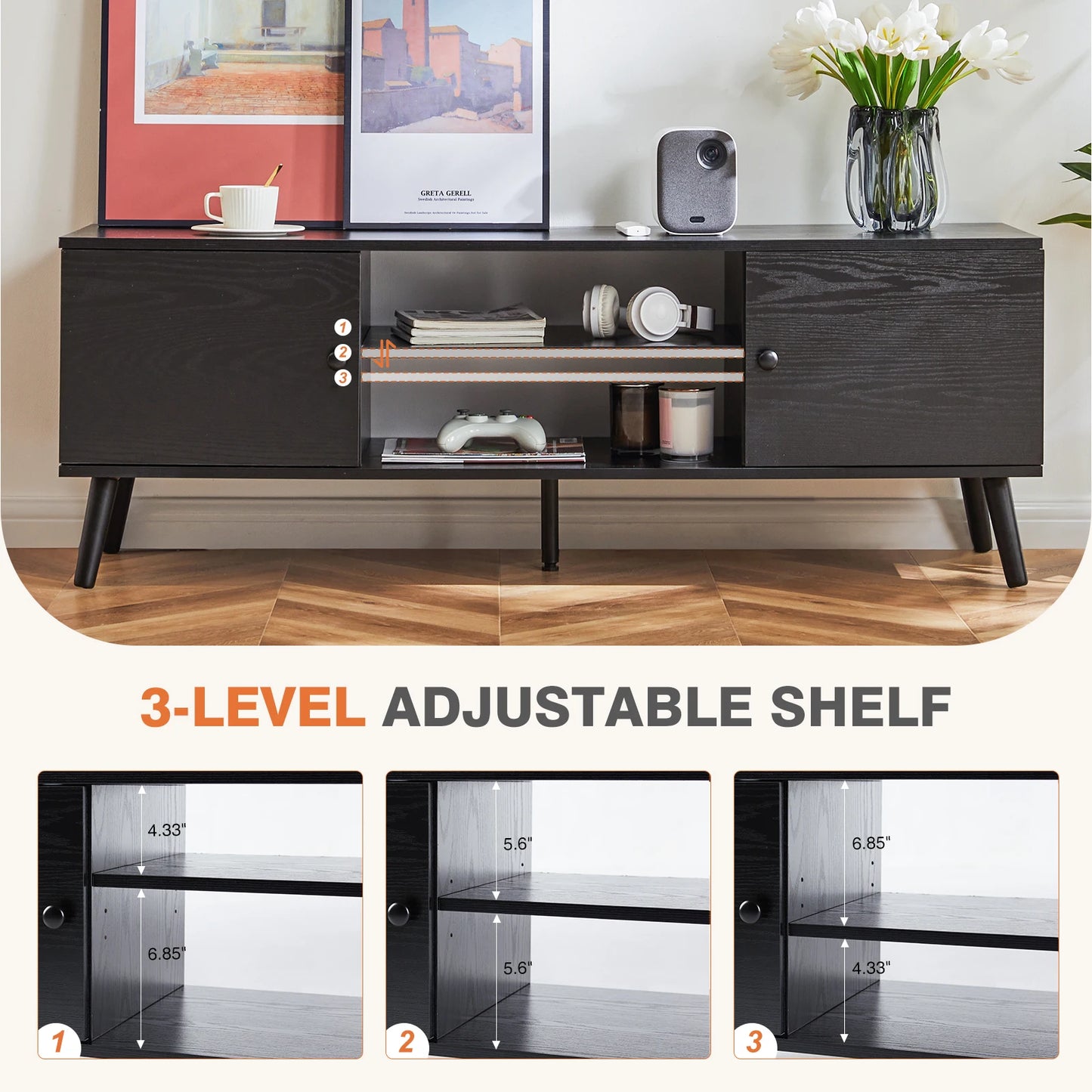 JHK Wooden Fireplace TV Stand For Living Room Entertainment Center