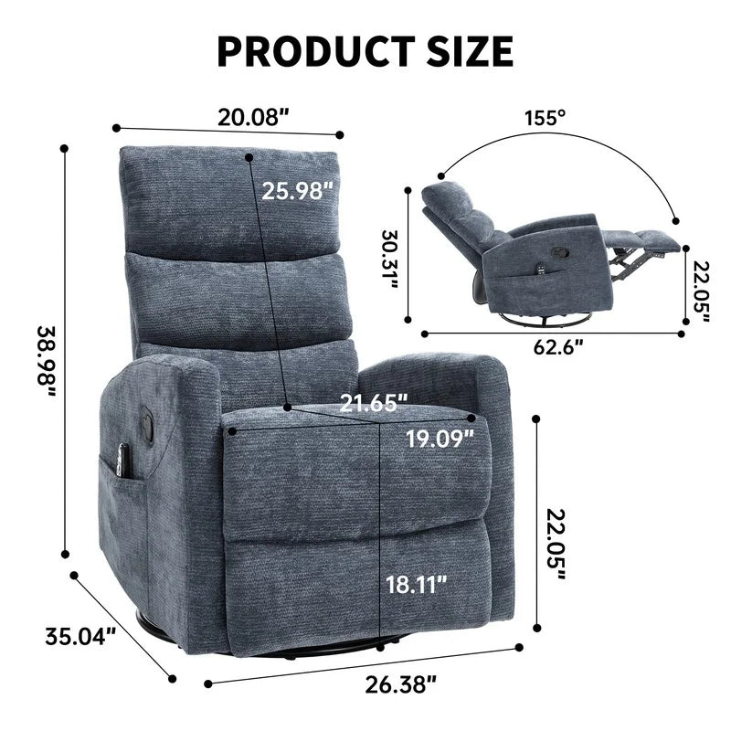 Fabric Recliner Chair With Rocker And Swivel For Living Room