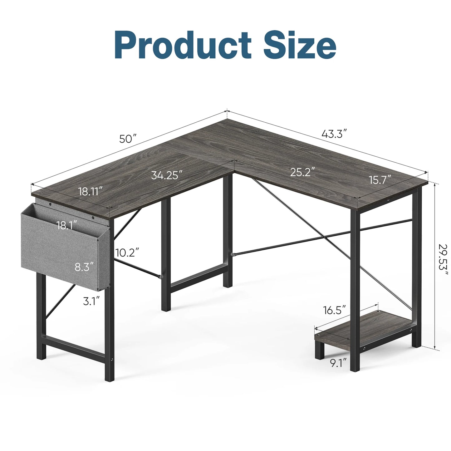 JHK Gaming Corner L Shaped PC Desk With CPU Storage