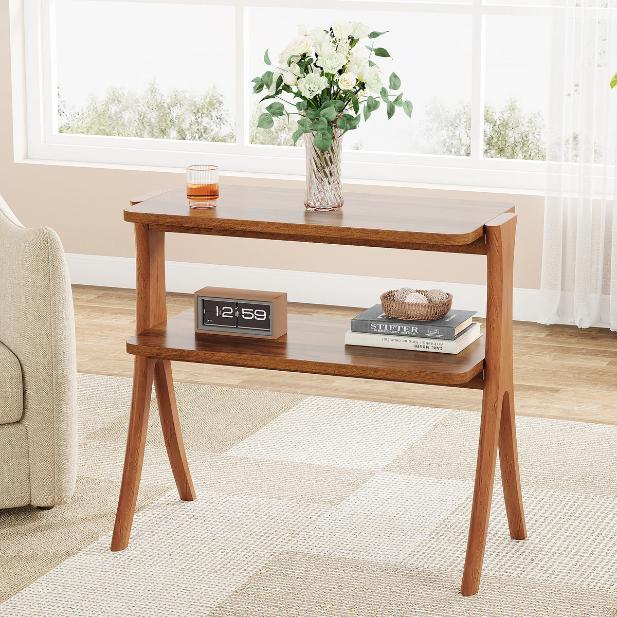 Tribesigns Narrow End Table With Two Tier Storage Shelf