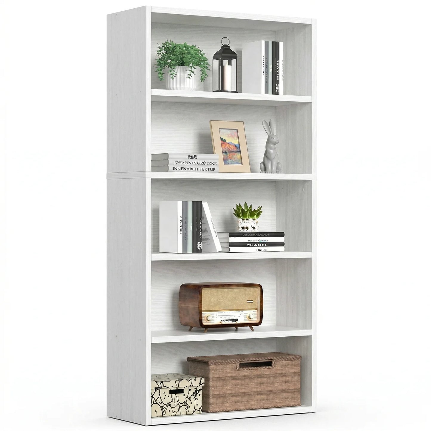 MCQ 5 Tier Wooden Bookshelf Black 53 Inch Tall Bookcase Standing Open Book Shelf Organizer Adjustable Display Storage Shelves