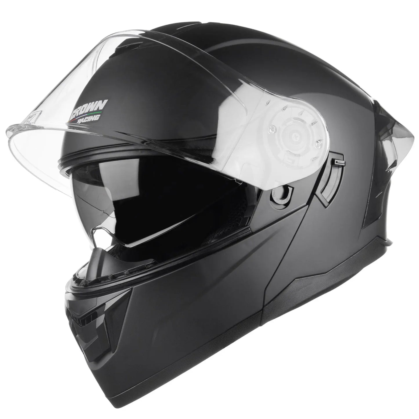 Crown Racing Modular Motorcycle Helmet, DOT Certified Flip-Up Full Face Helmet with Dual Visor and Extra Clear Shield, Adult Sizes M-XL, Matte Black