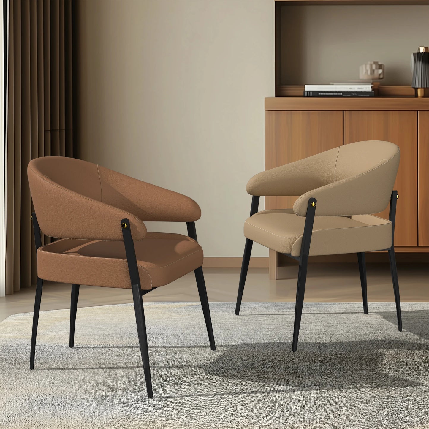 Luxury Microfiber Leather Dining Chairs Set Of 2 For Restaurant