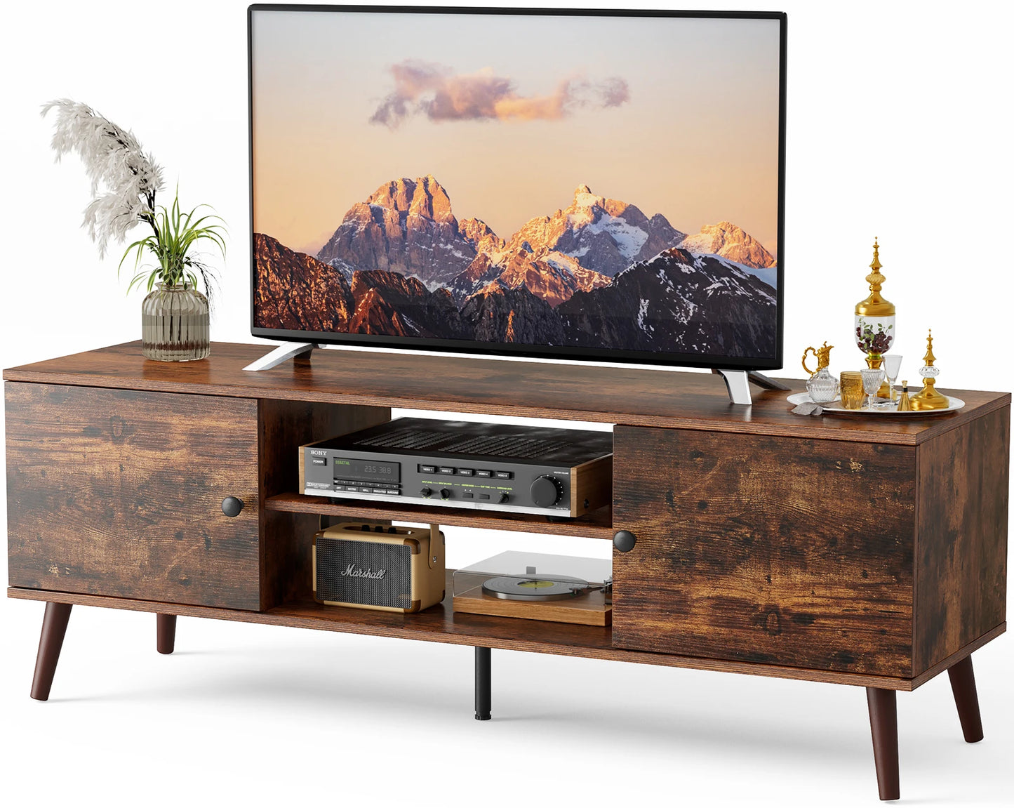 MCQ Living Room Wooden For 50 Up To 60 Inch TV Stand Adjustable Shelf 2 Storage Entertainment Center For Home Media Console