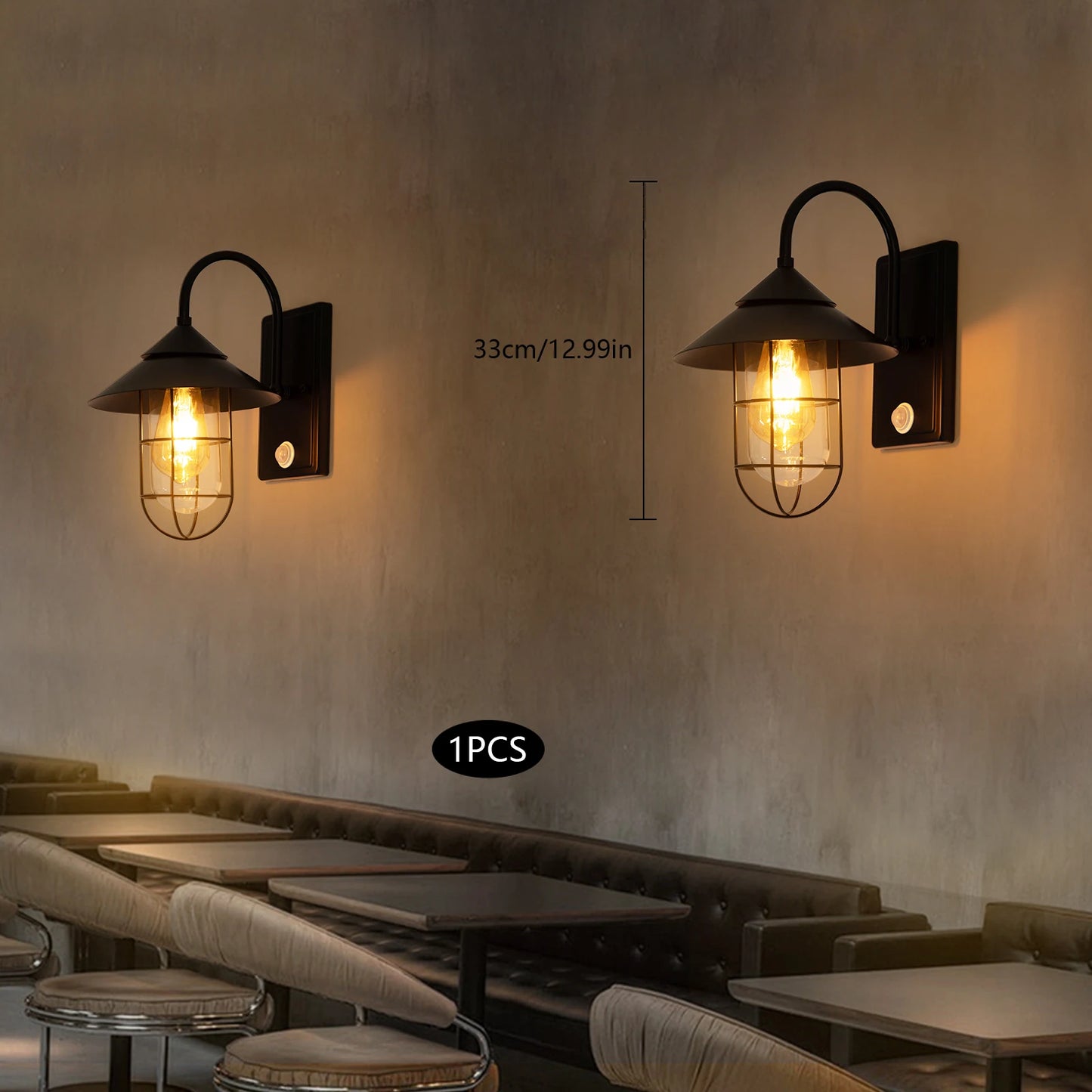 Retro Wall Lamp 60W Human Body Induction Wall Sconce E26 Wall Mount Lamp Frame for Bar Loft Corridor
