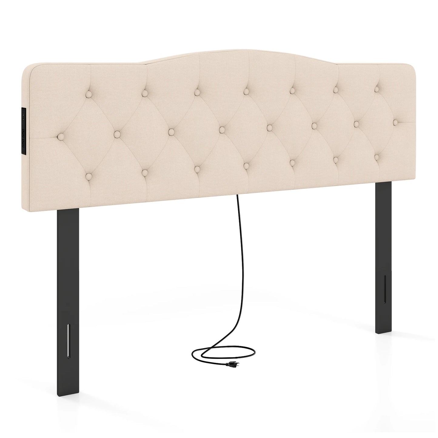 Homasis Tufted Upholstered Headboard With Dual Ac Outlets