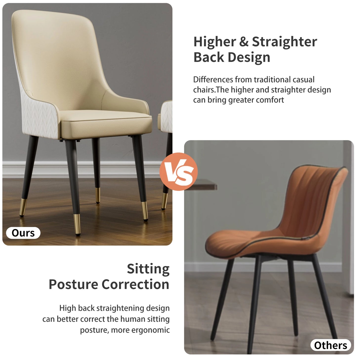 Modern PU Leather Dining Chairs Set 2 With Metal Legs