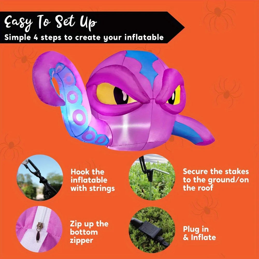 Halloween Inflatable Octopus Window Decoration With LED Lights