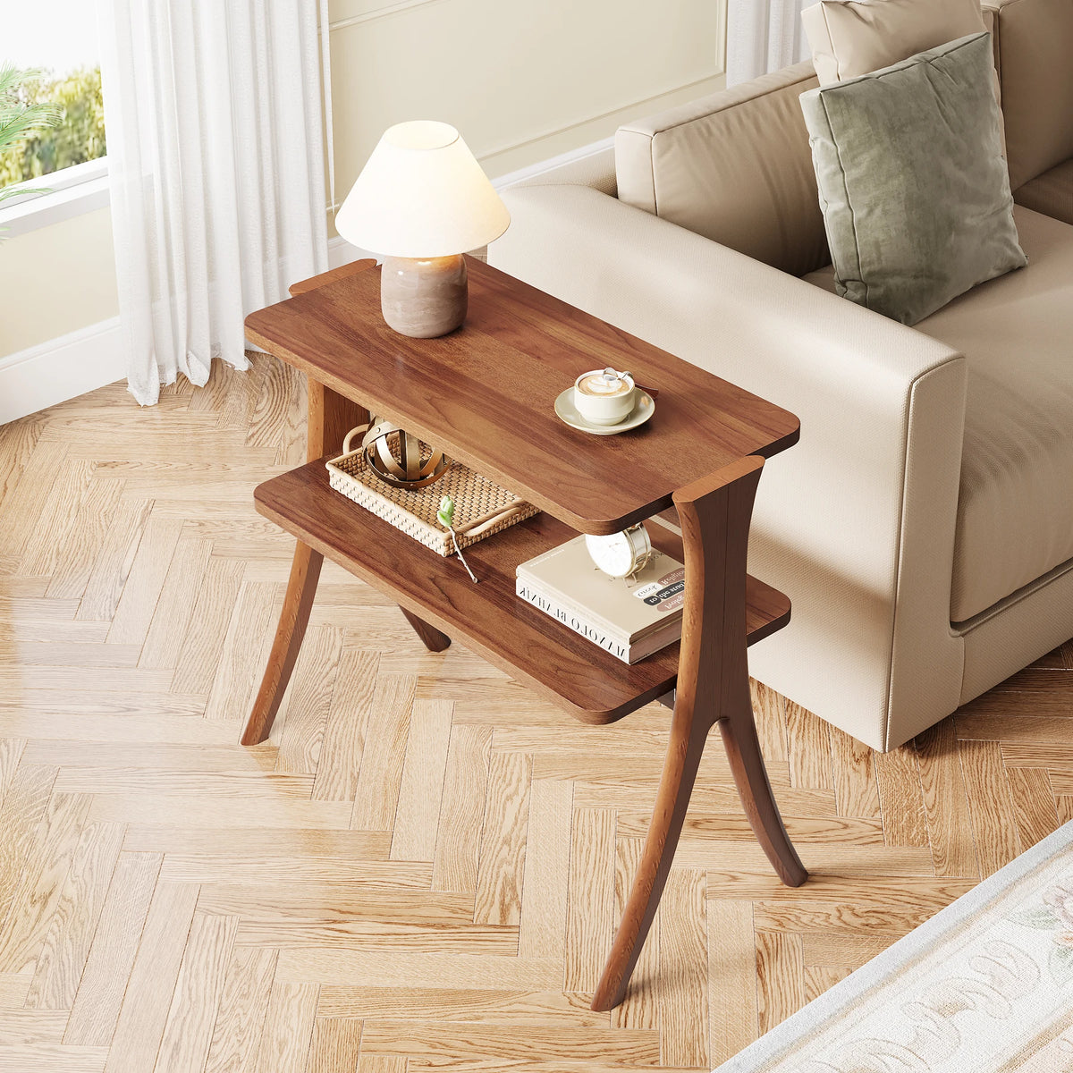 Tribesigns Narrow End Table With Two Tier Storage Shelf