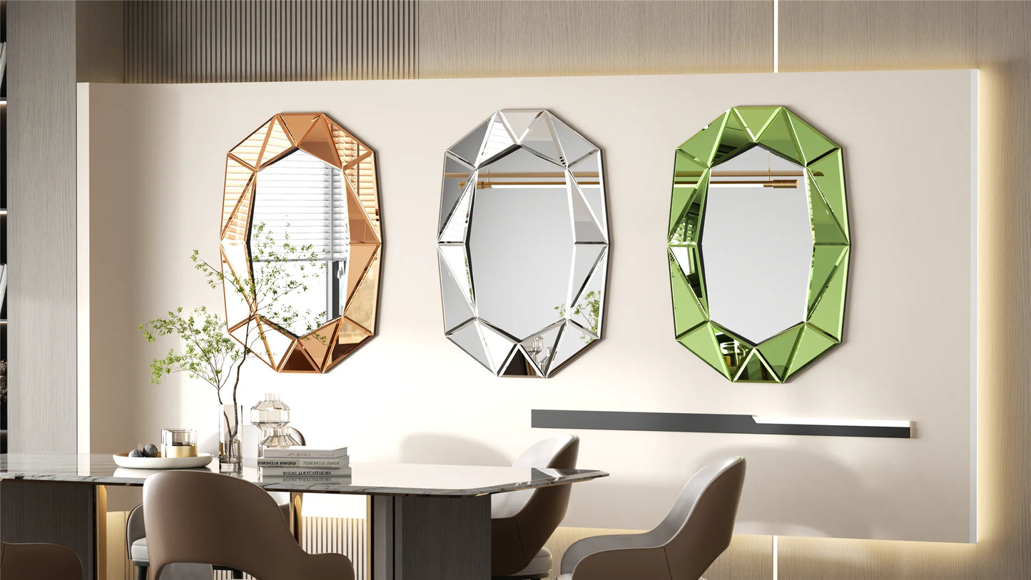 Wisfor Irregular Silver Glass Wall Mirror With Beveled Diamond Edge