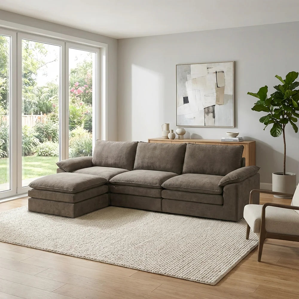 Modern Cloud Modular Sofa Set, Soft Thick Memory Foam, Frameless Couch with Pillows, Easy Assembly for Living Room Bedroom
