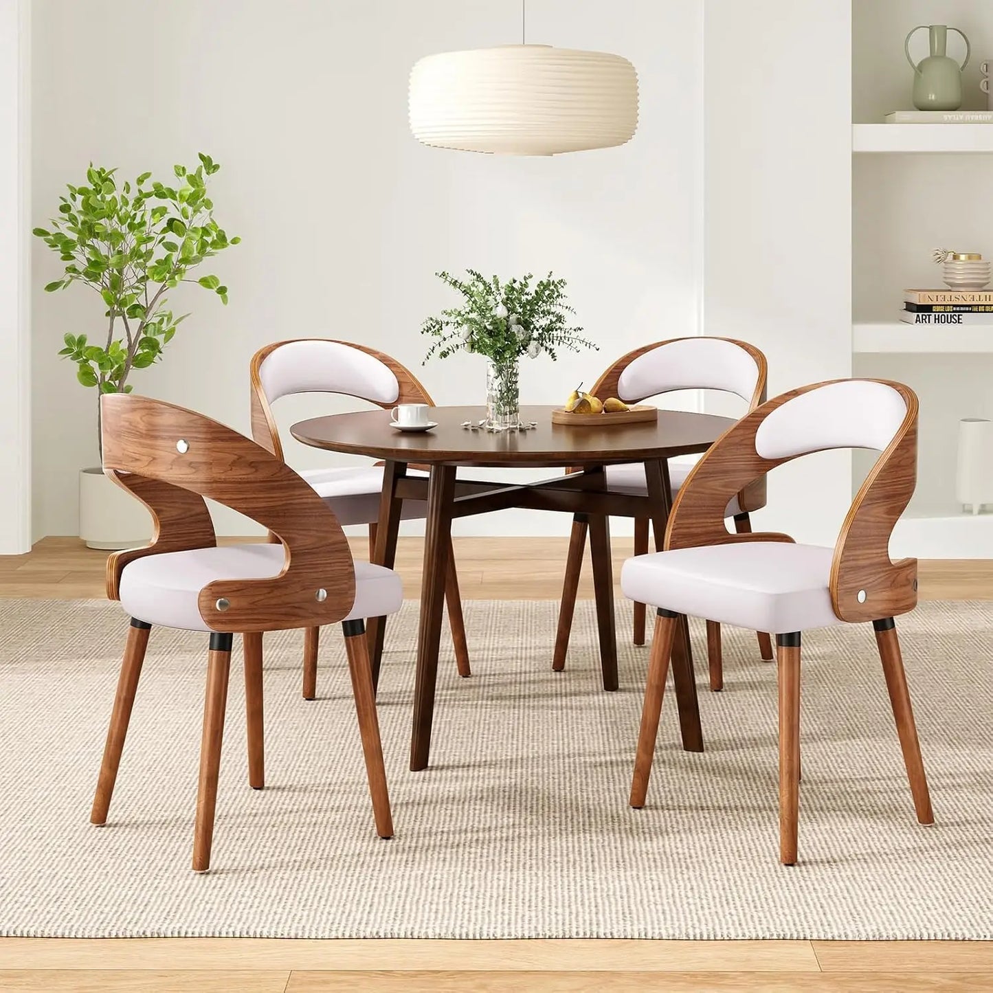 Wood Dining Chairs, Set of 4 Modern Upholstered Dining Chairs with Curved Backrest for Kitchen, Dining Room, Living, Customized