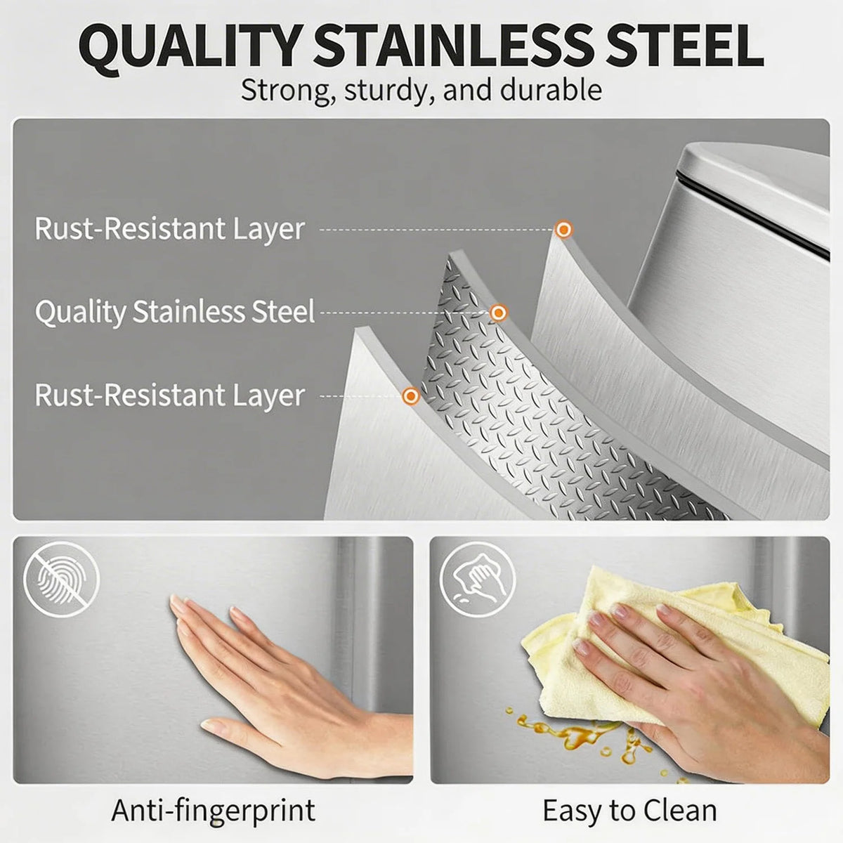 HiMISS Stainless Steel Pedal Trash Bin With Quiet Lid