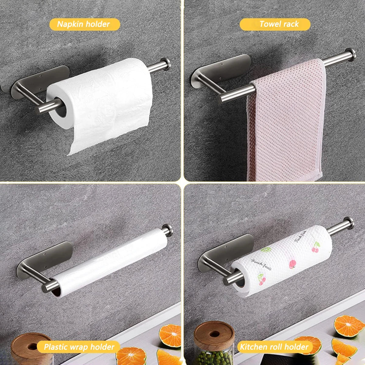 Adhesive Metal Paper Towel Holder With Bathroom Storage Rack