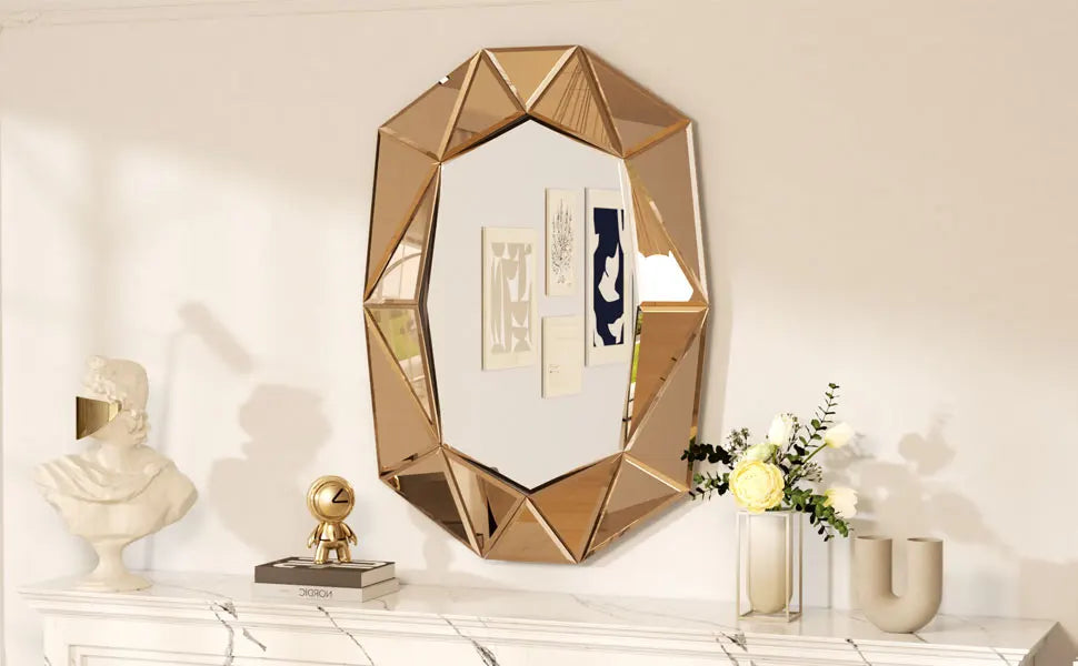 Wisfor Irregular Silver Glass Wall Mirror With Beveled Diamond Edge