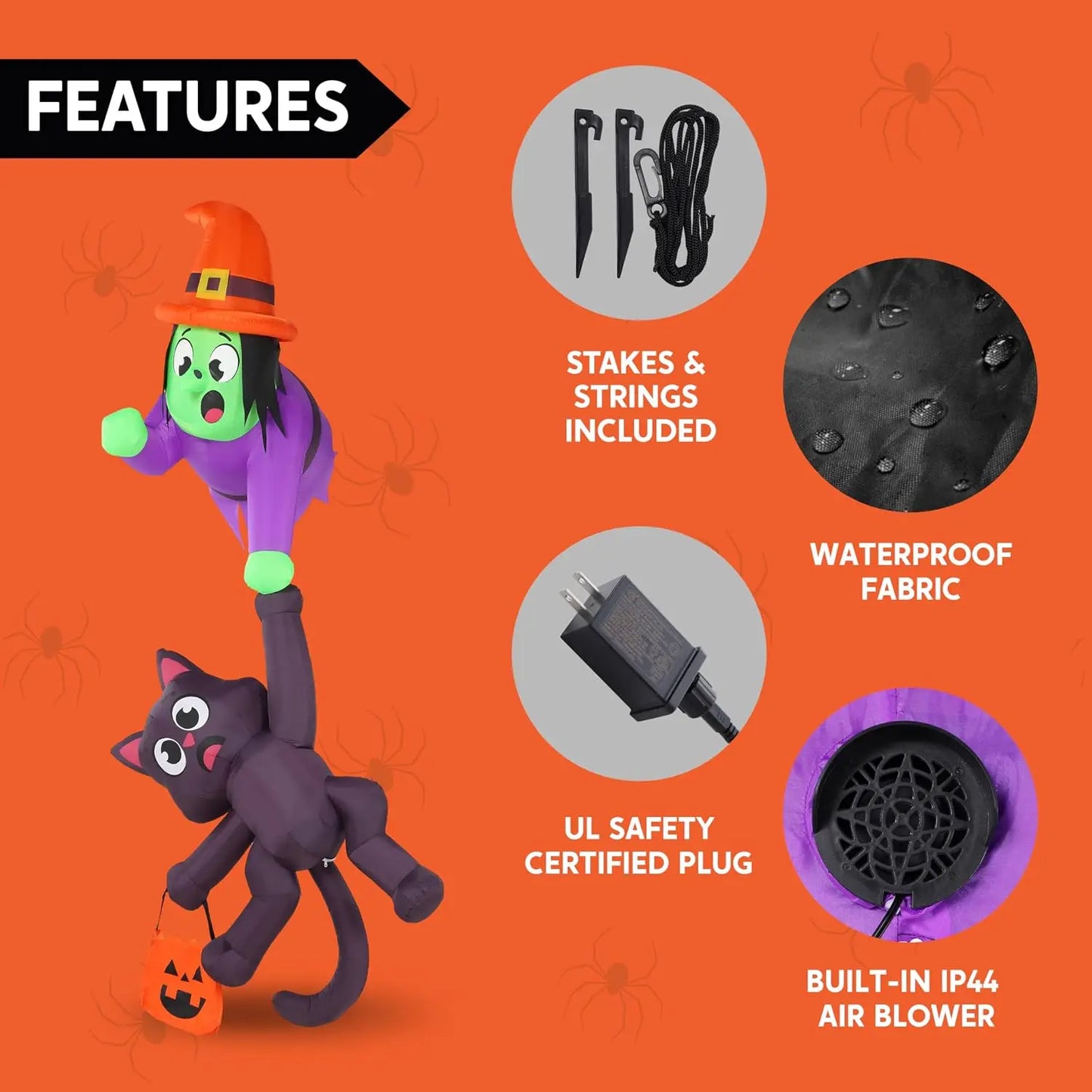 Halloween Witch And Black Cat LED Inflatable Roof Decoration