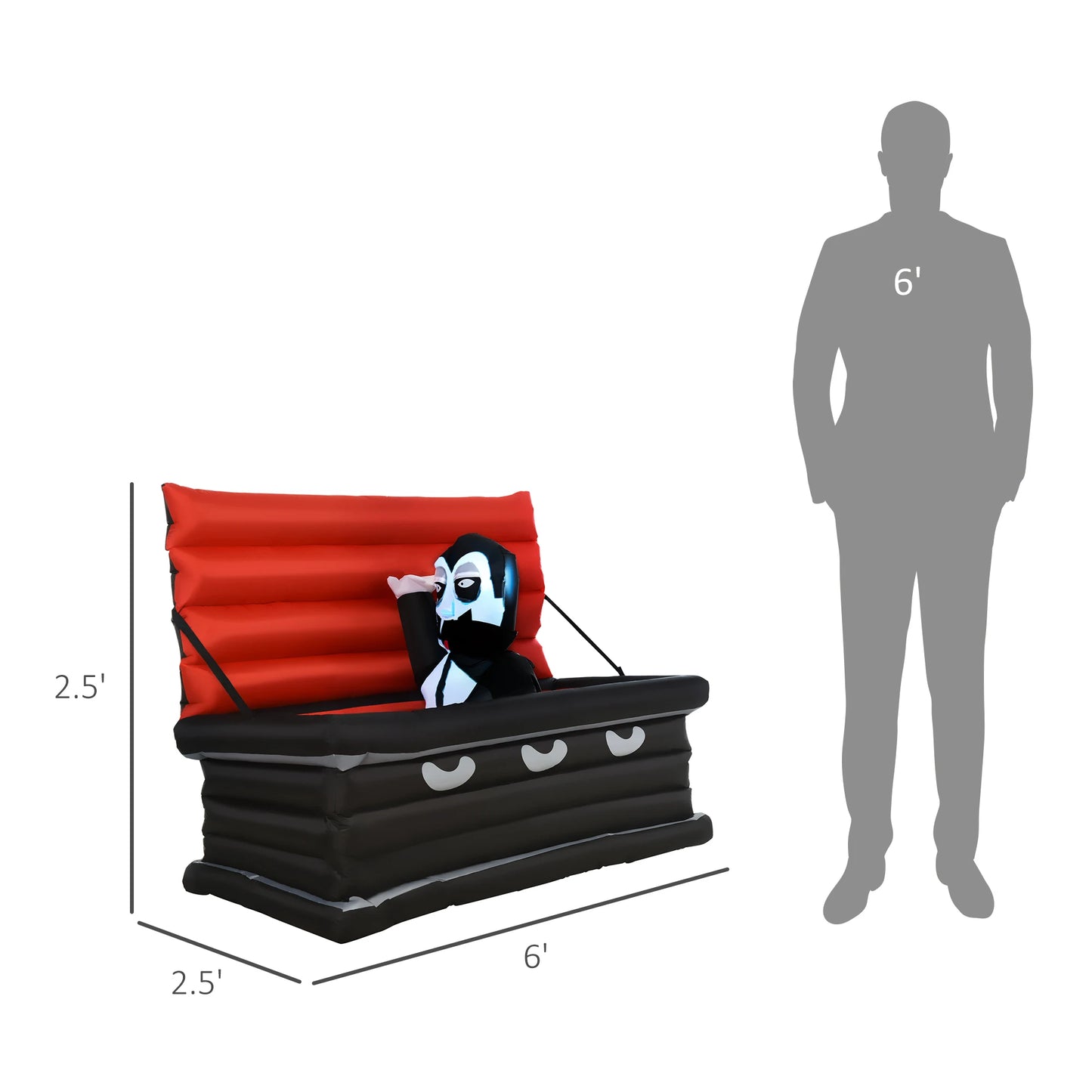 70.75"W Inflatable Halloween Vampire Coffin Anchored Outdoor Display W/ Led