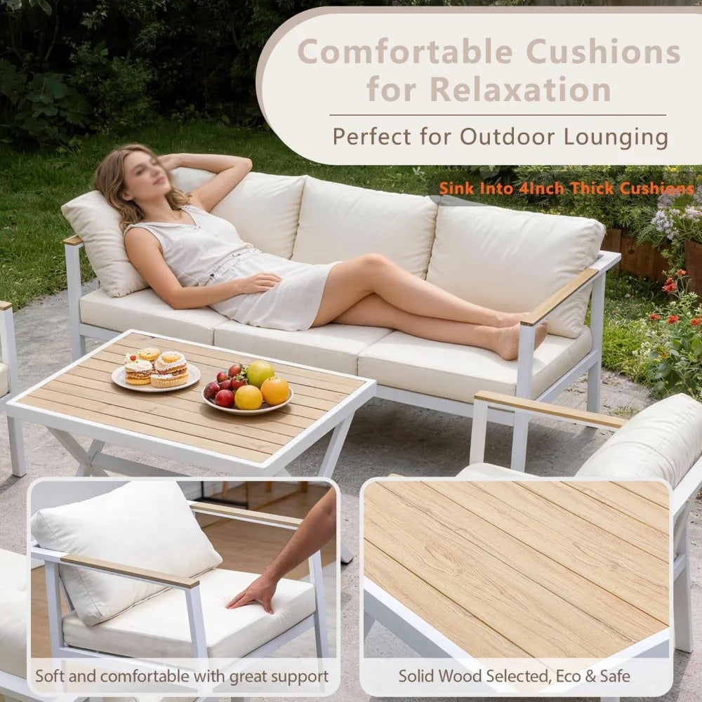 Aluminum Patio Sectional Furniture Set,4 piece Patio Conversation Sets Outdoor Patio Furniture Set Sofa with Coffee, Customized