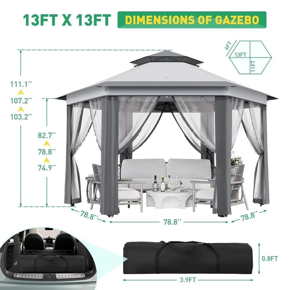 Alloy Steel Pop Up Gazebo With Mosquito Netting Vent Roof