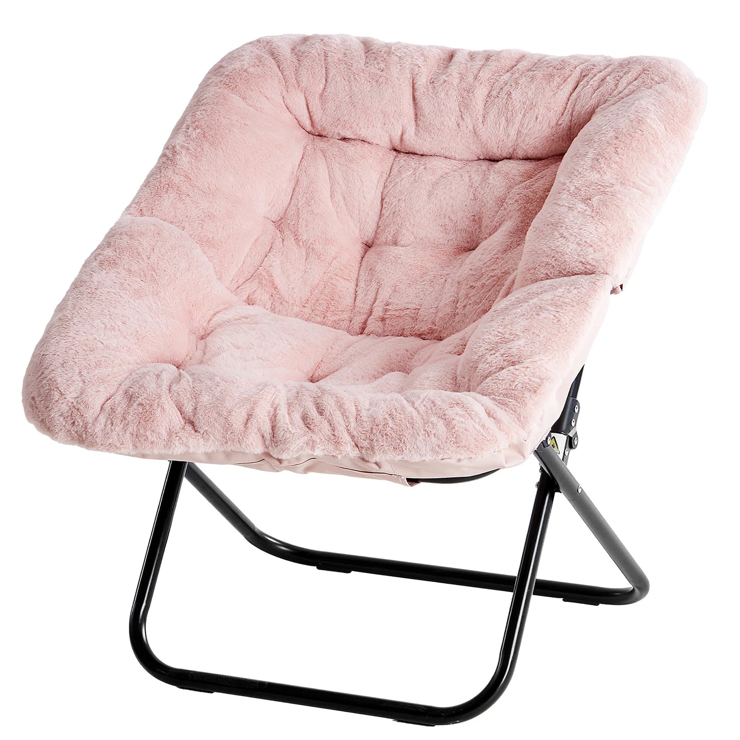 JHK Cozy Saucer Chair Faux Fur Folding Lounge Reading Chair Metal Frame