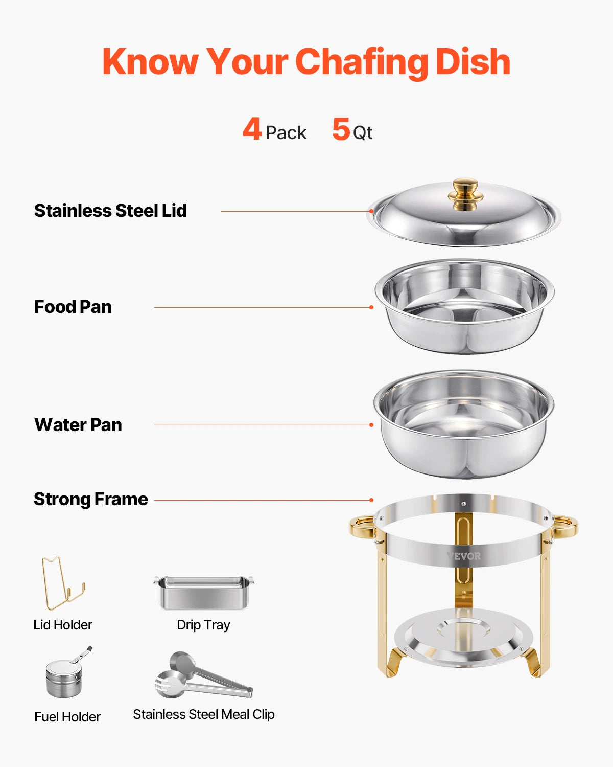 Succebuy 4 Pack Chafing Dish Buffet Set Stainless Steel With Full Size Pans