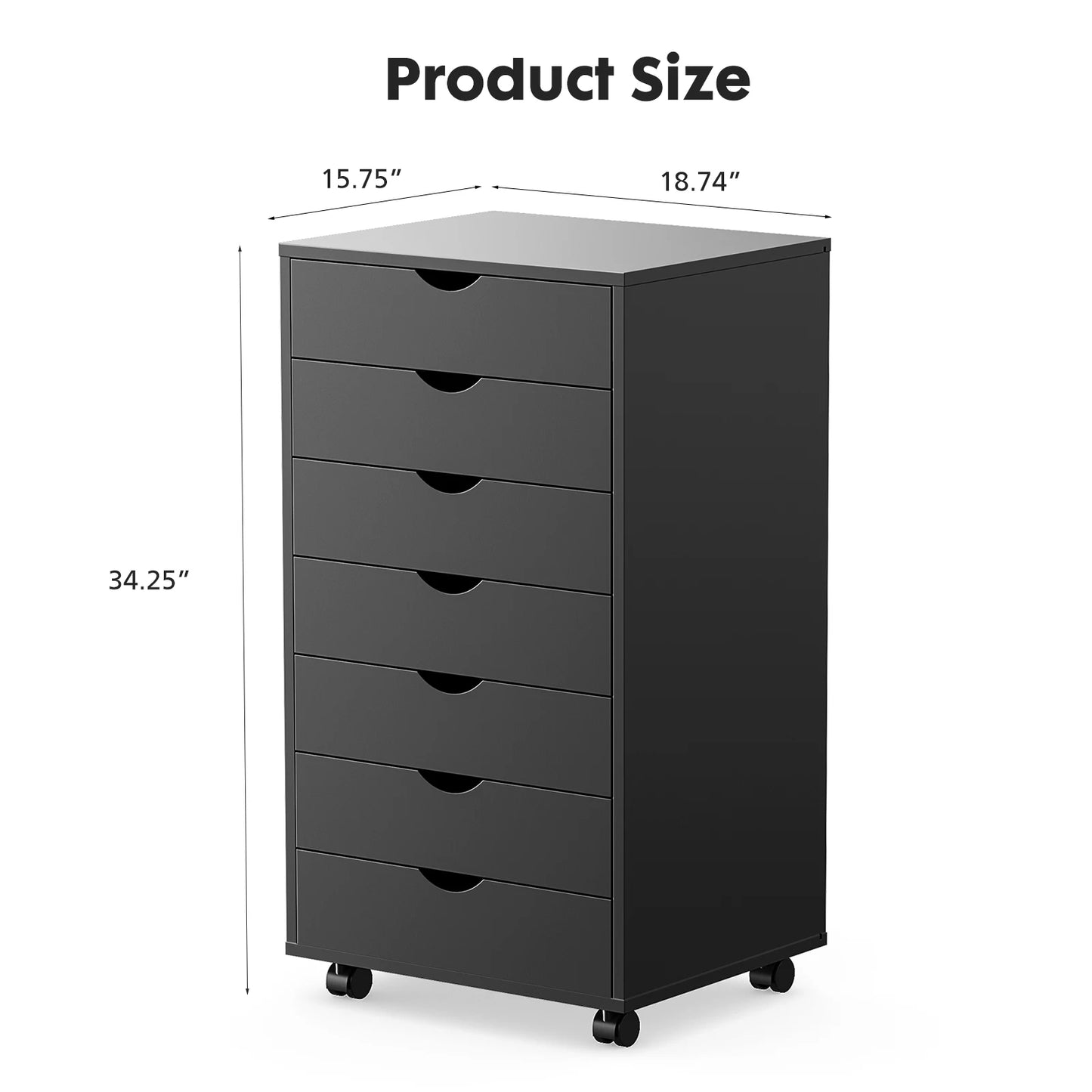 JHK 7 Drawer Chest Nightstand Storage Cabinet With Wheels