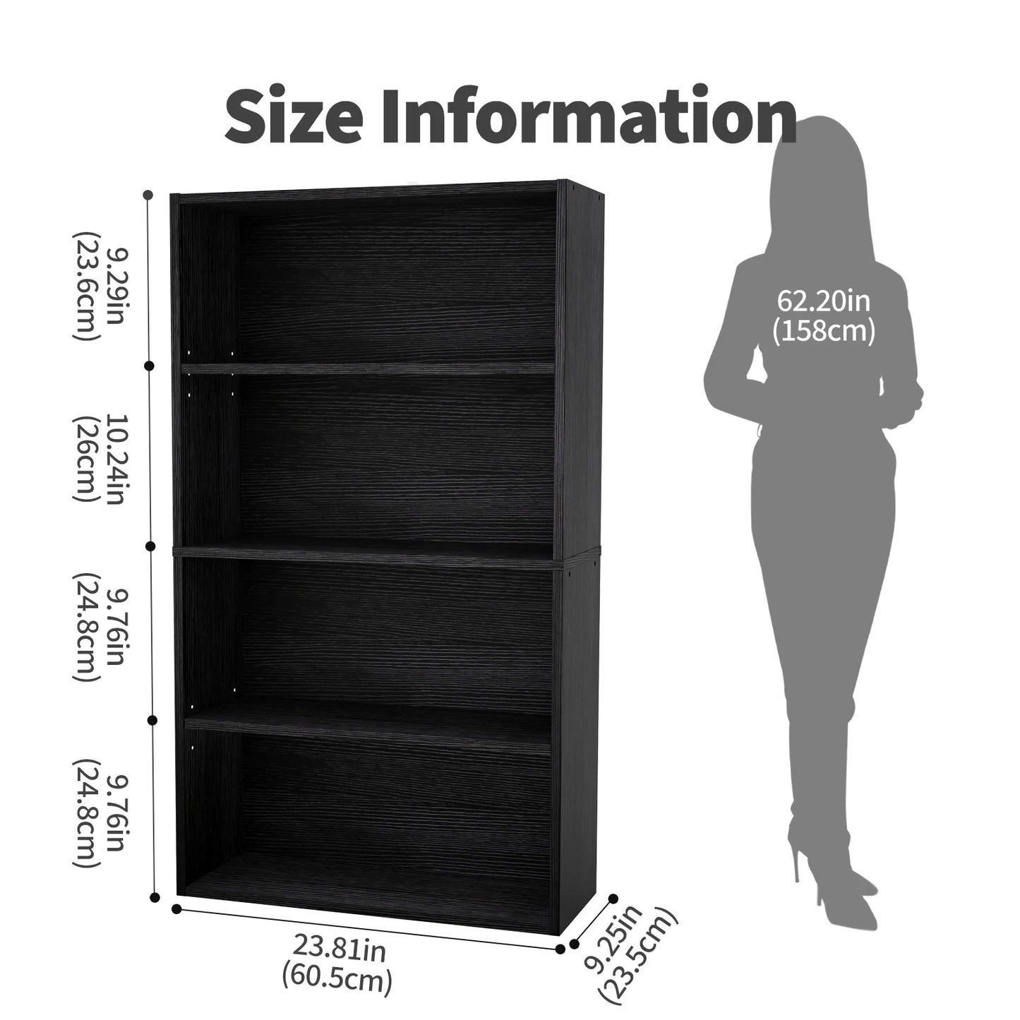 JHK 4 Tier Wooden Shelf Bookcase Tall Floor Standing Open Bookshelf Living Room