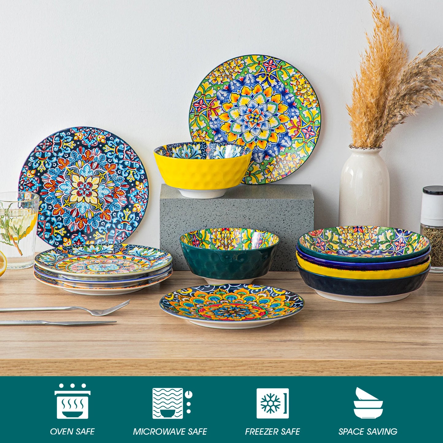 MALACASA Porcelain Dinner Plates Set for Six Scratch Resistant
