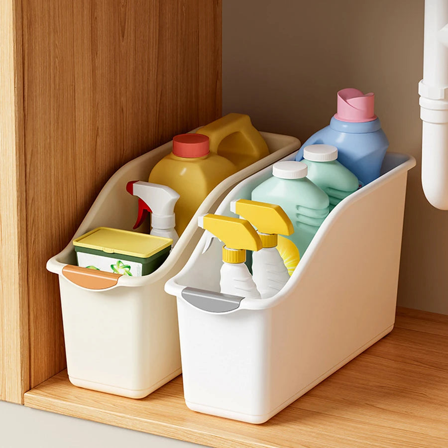 Plastic Under Sink Organizer with Wheels, Bottle Organization Bins Kitchen Cabinet Organizers Plastic Organizer Basket for Under