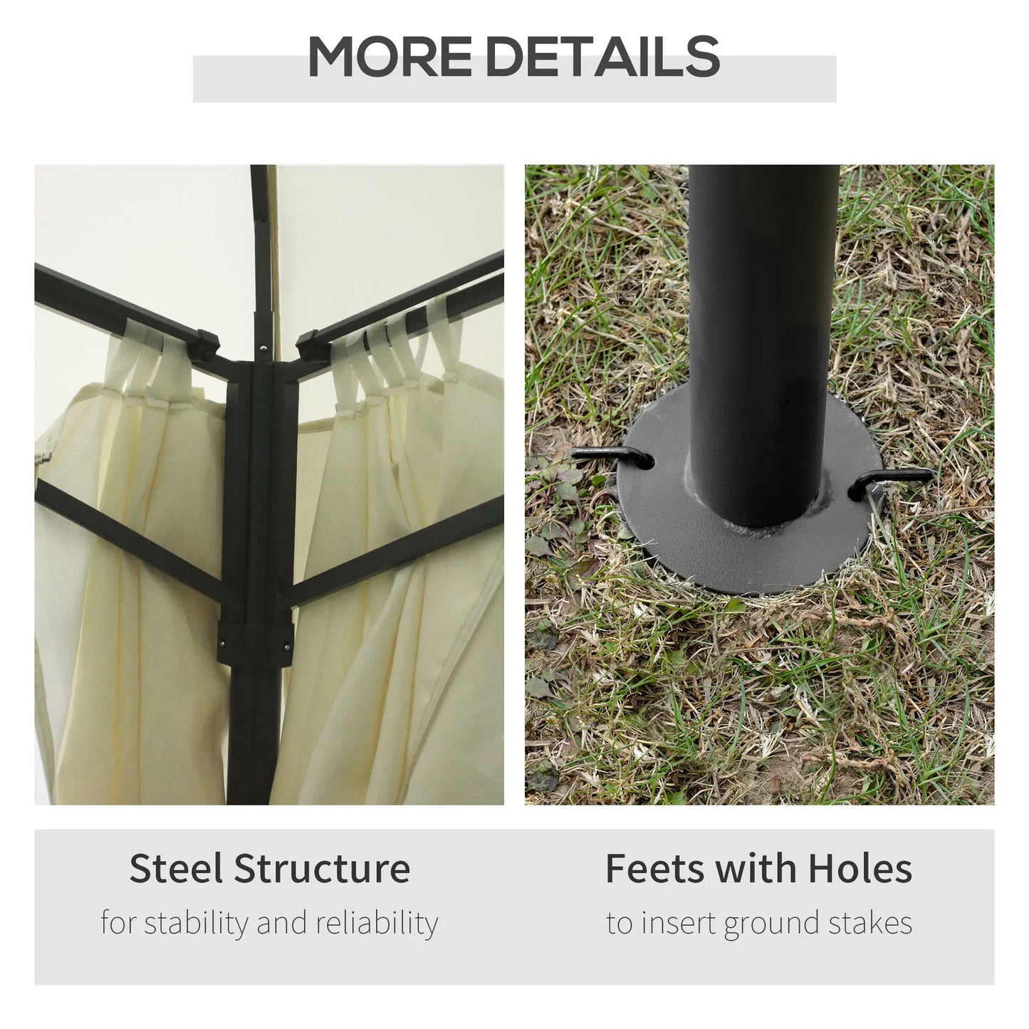 13' X 10' Patio Gazebo, Double Vented Canopy Shelter, Curtains, Steel, Beige