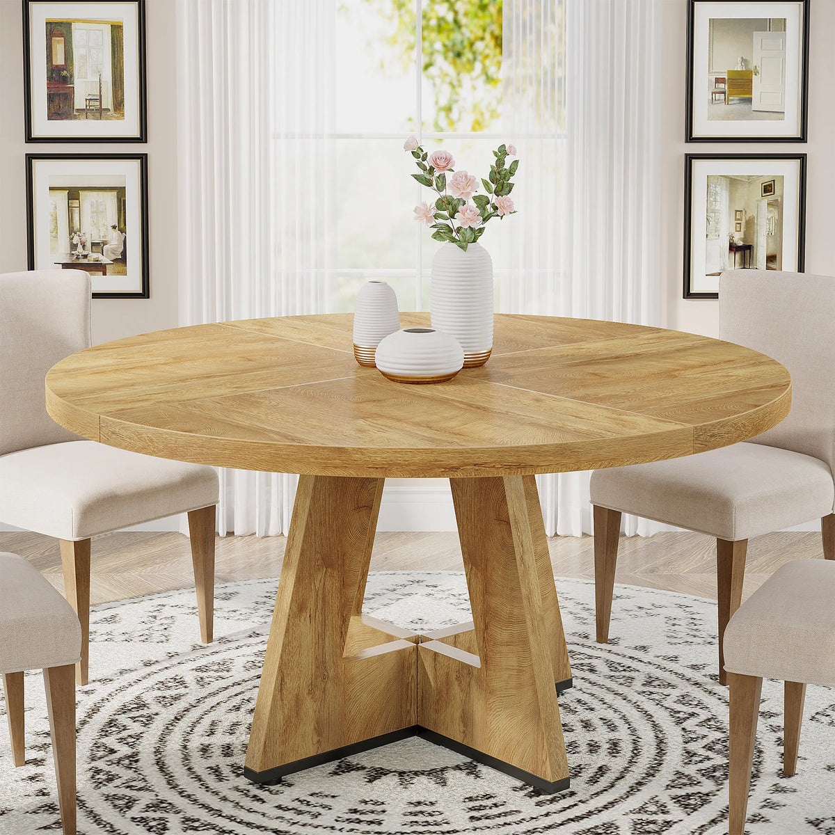 Tribesigns Modern Round Farmhouse Dining Table for Home