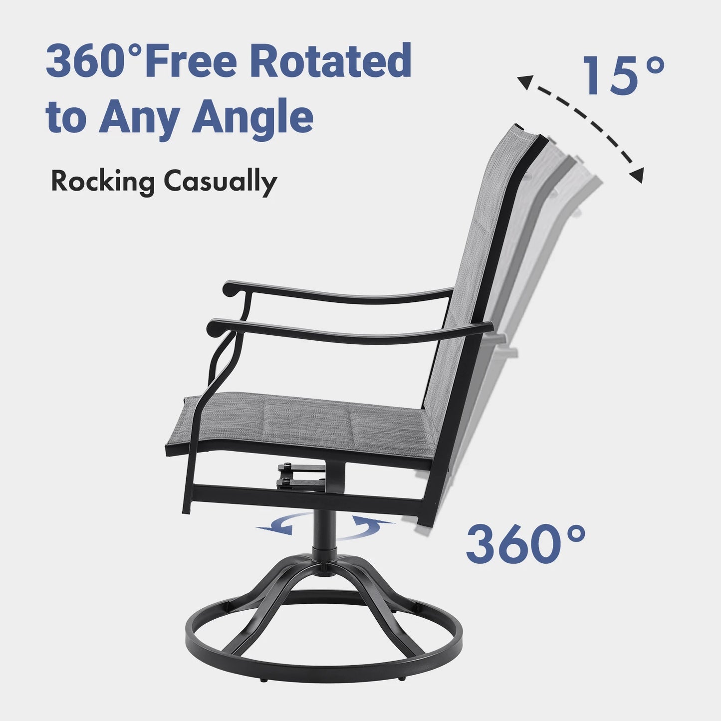 Farini 360° Swivel Outdoor Dining Chairs Set of 2, Patio Metal Paded Armchair with Textilene Fabric, All-Weather Resistant