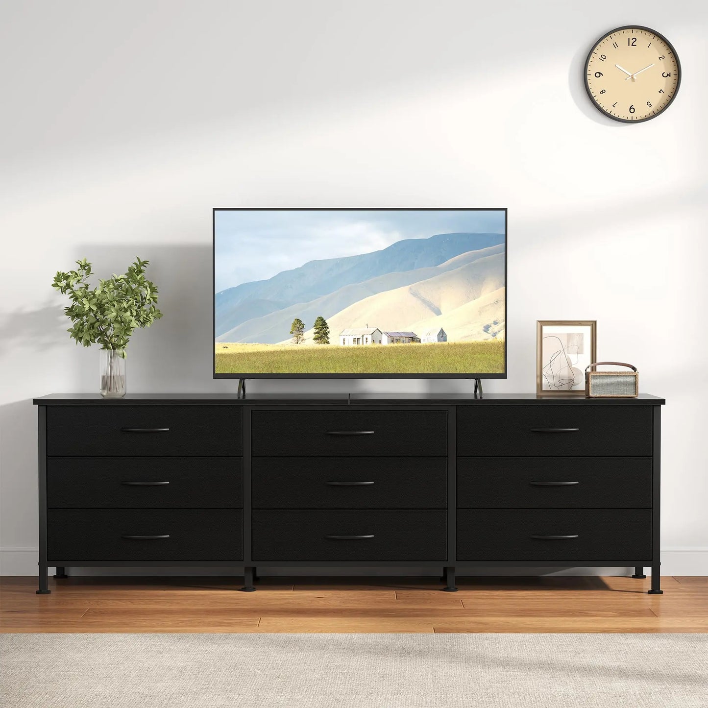 JHK Cabinet For Living Room With 9 Fabric Drawers Long Entertainment Center Up to 75 Inch TV Storage Display Of Furniture