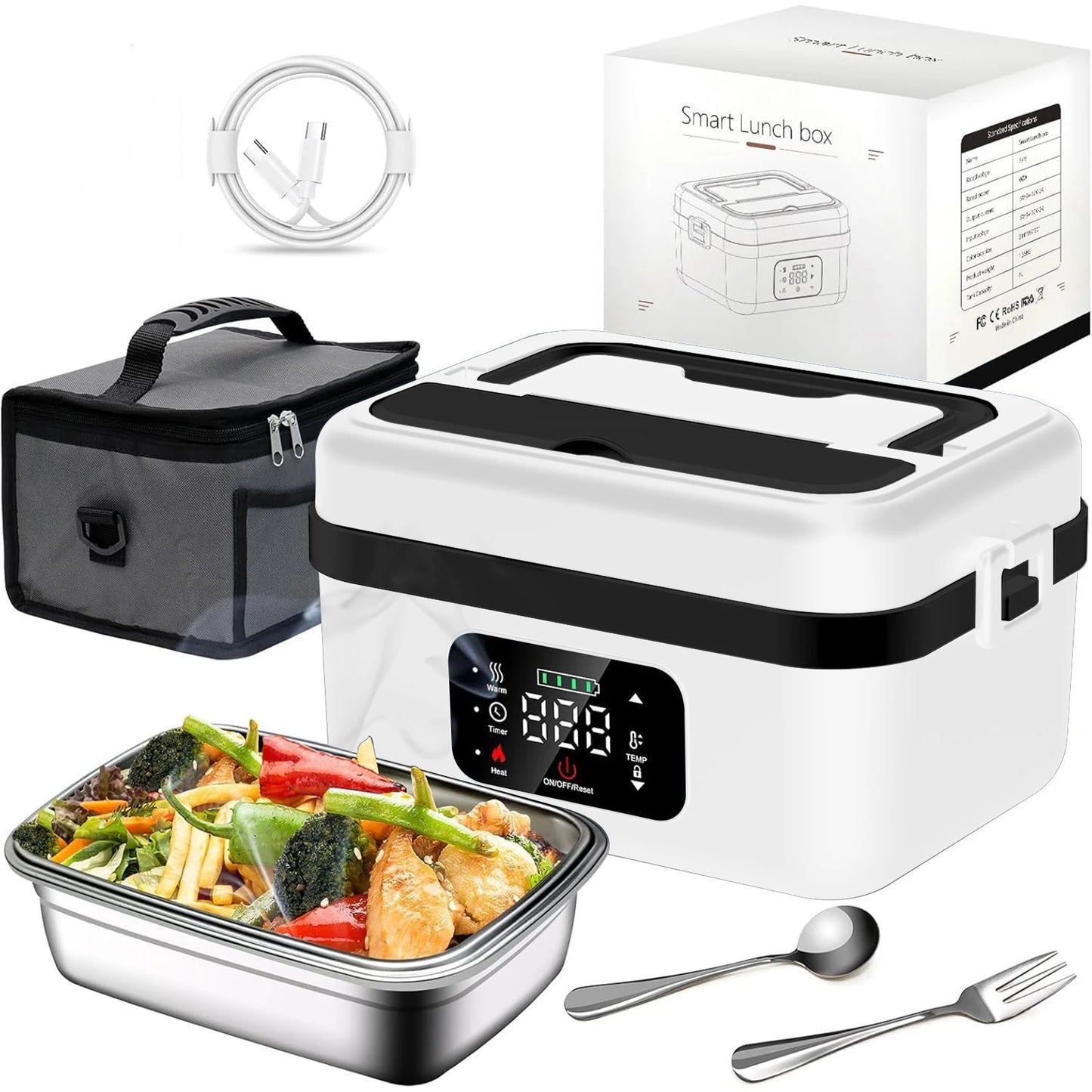 Rechargeable Timer Heating Lunch Box 8000mAh Portable Food Warmer