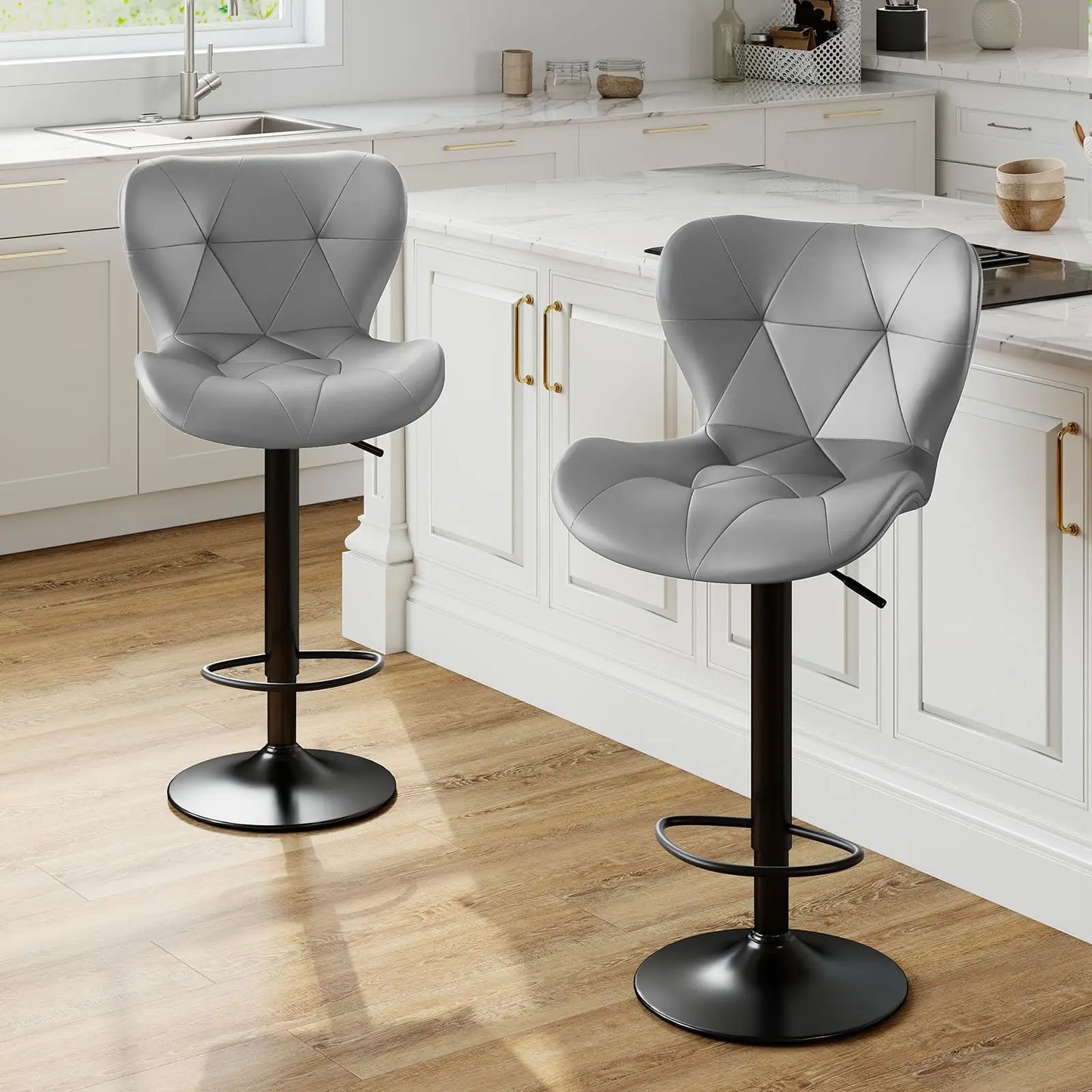 JHK Ergonomic Faux Leather Dining Chairs Set of 2 Adjustable Upholstered Swivel with Curved Backrest Metal Legs For Kitchen