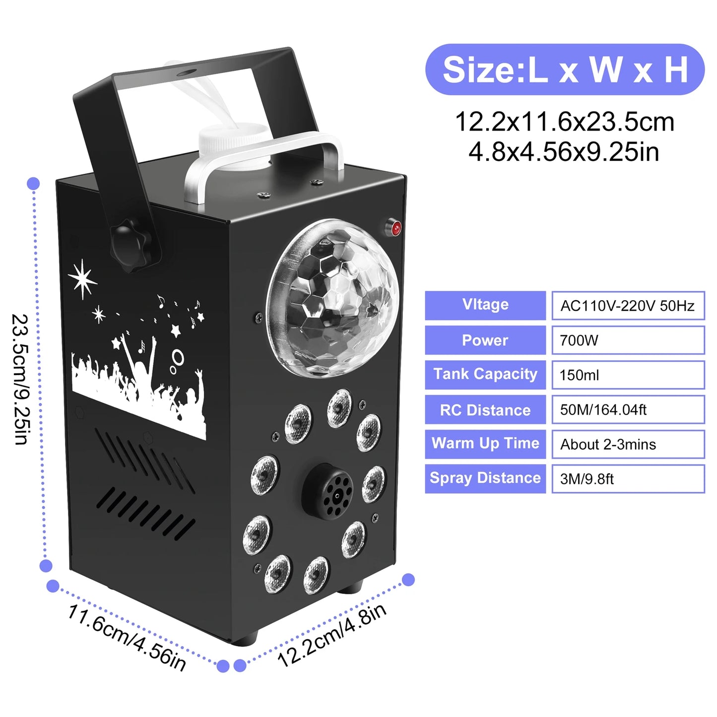 Datewink 700W Smoke Fog Machine 9LEDs RGB Stage Lights Effect Remote Control Fogger Ejector For Disco DJ Christmas Party Wedding