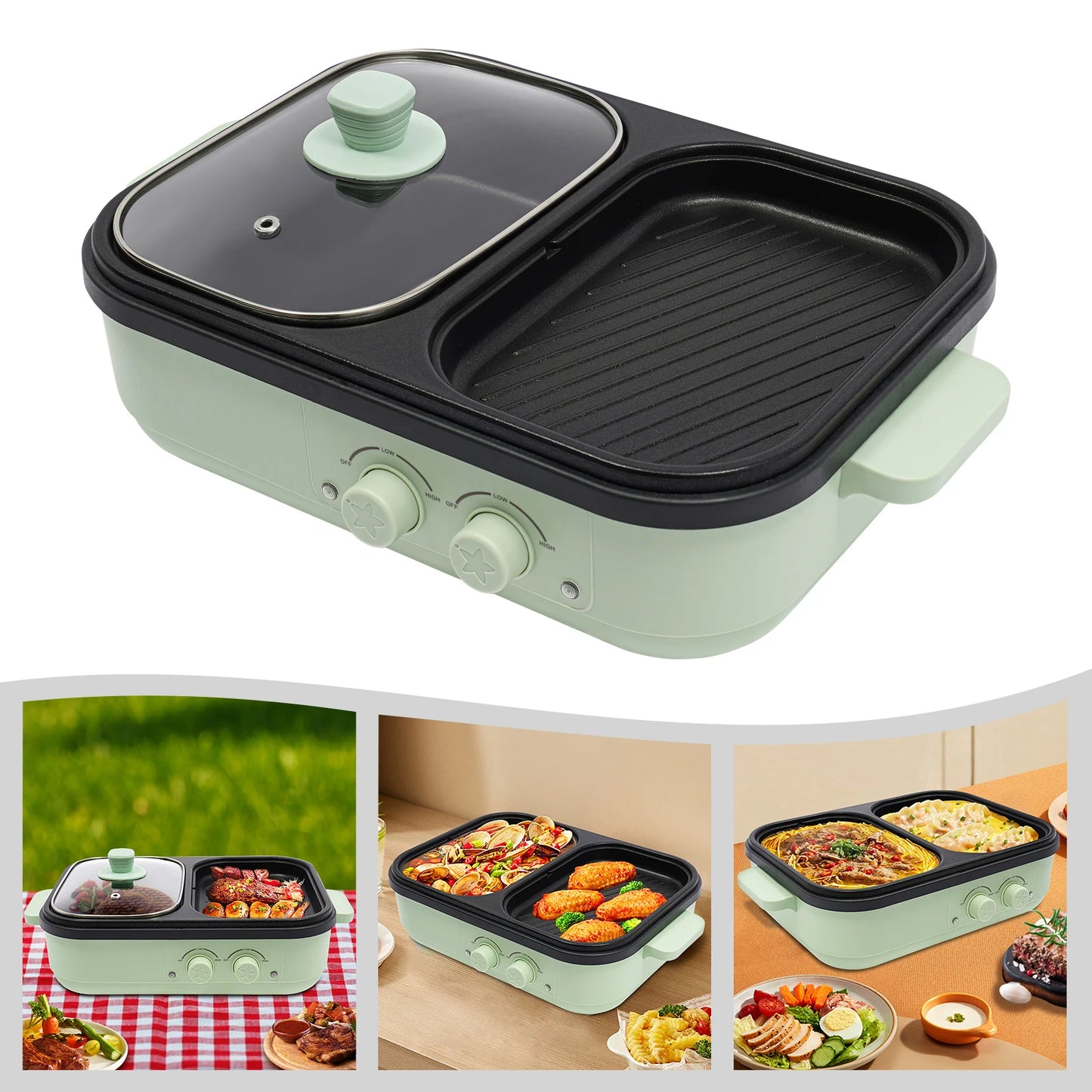 2-In-1 Hot Pot And Grill Set With Dual Heating Zones