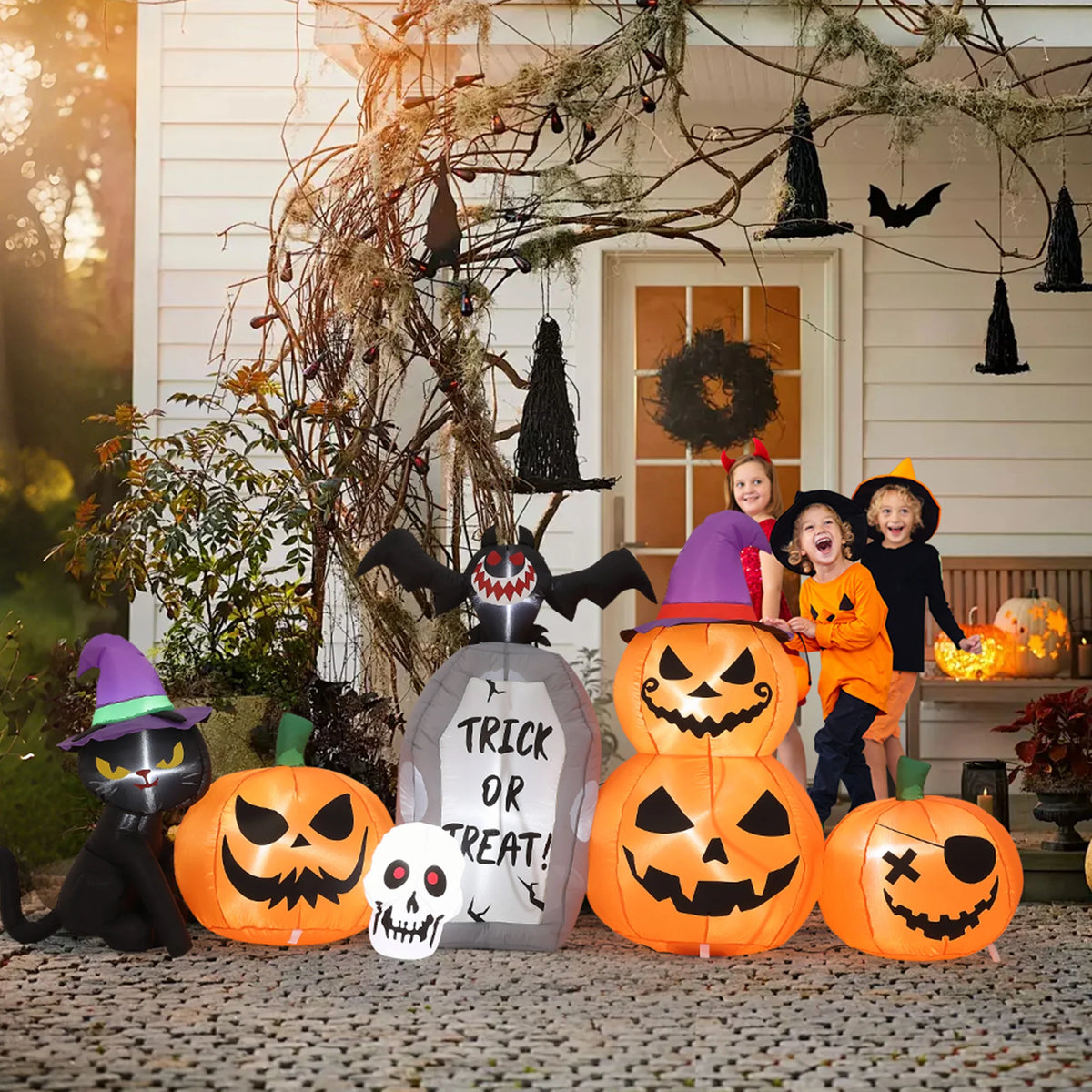 HiMISS Halloween Pumpkin Cat Tombstone Inflatable LED Yard Decor