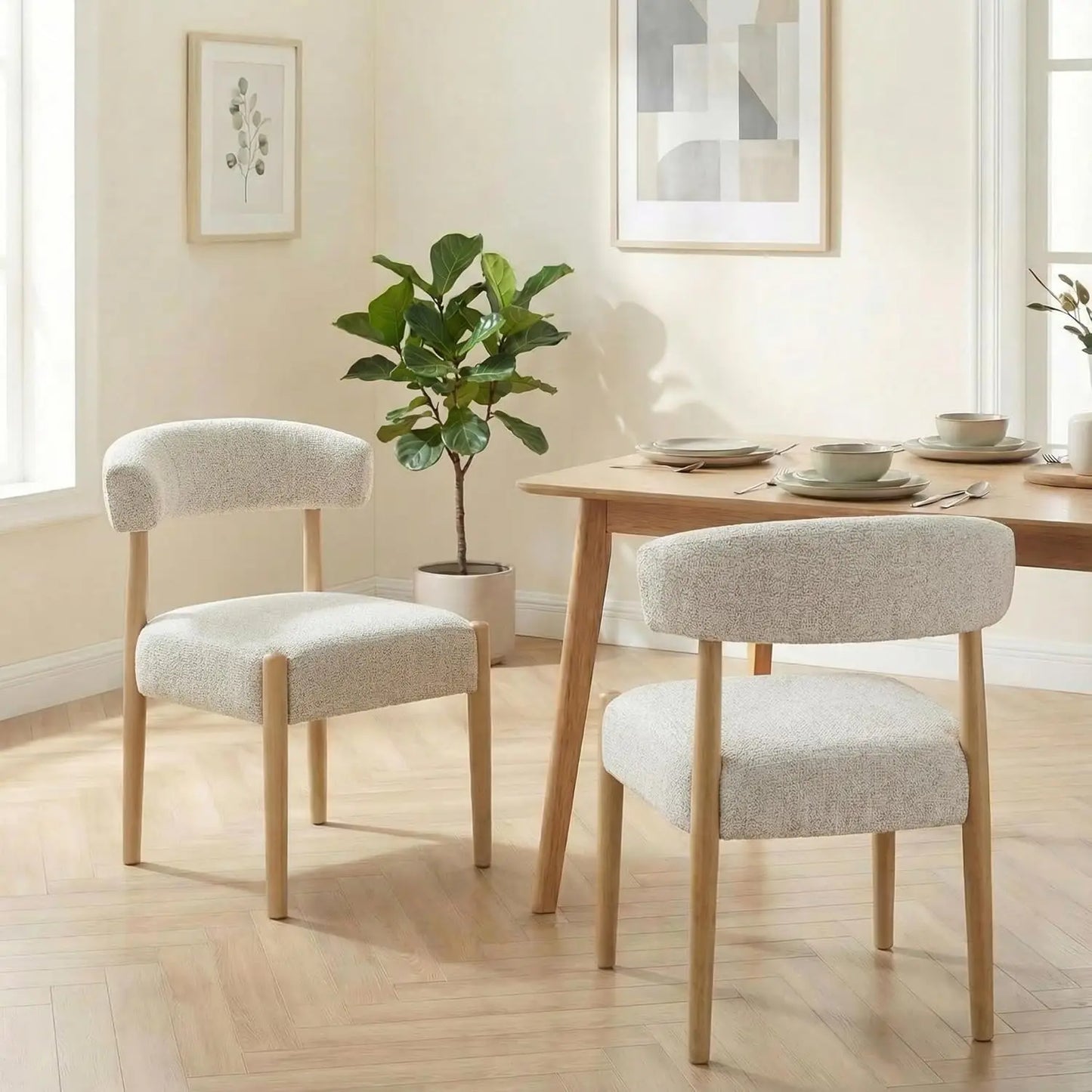 Wooden Dining Chairs Set of 2, Modern Upholstered Dining Room Chairs with Rubberwood Legs and Curved Backrest,, Customized