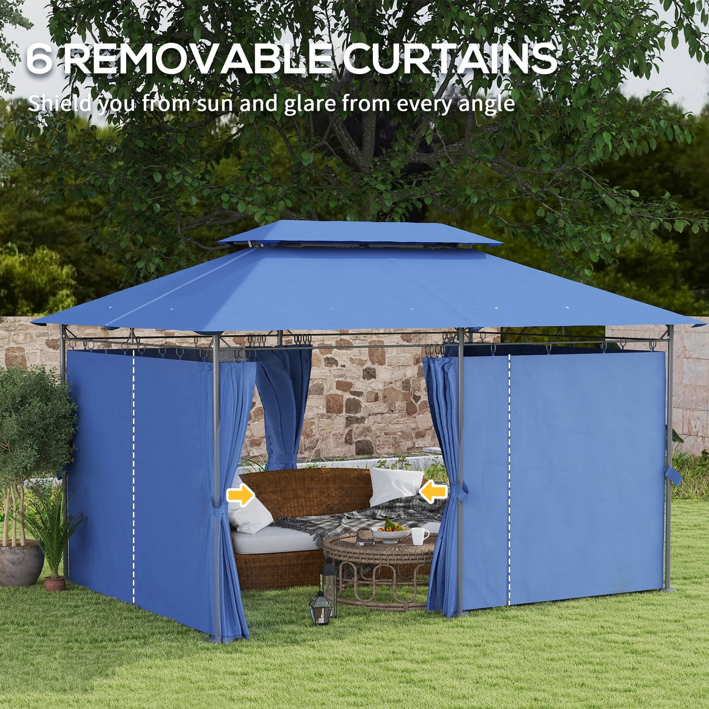 10 x 13 ft Double Roof Patio Gazebo with Curtains, Blue
