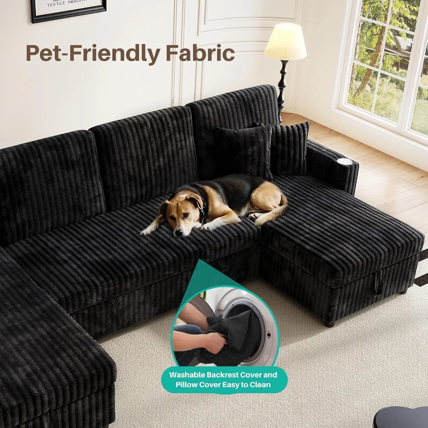 U Shaped Sleeper Sectional Sofa With Storage PullOut Bed
