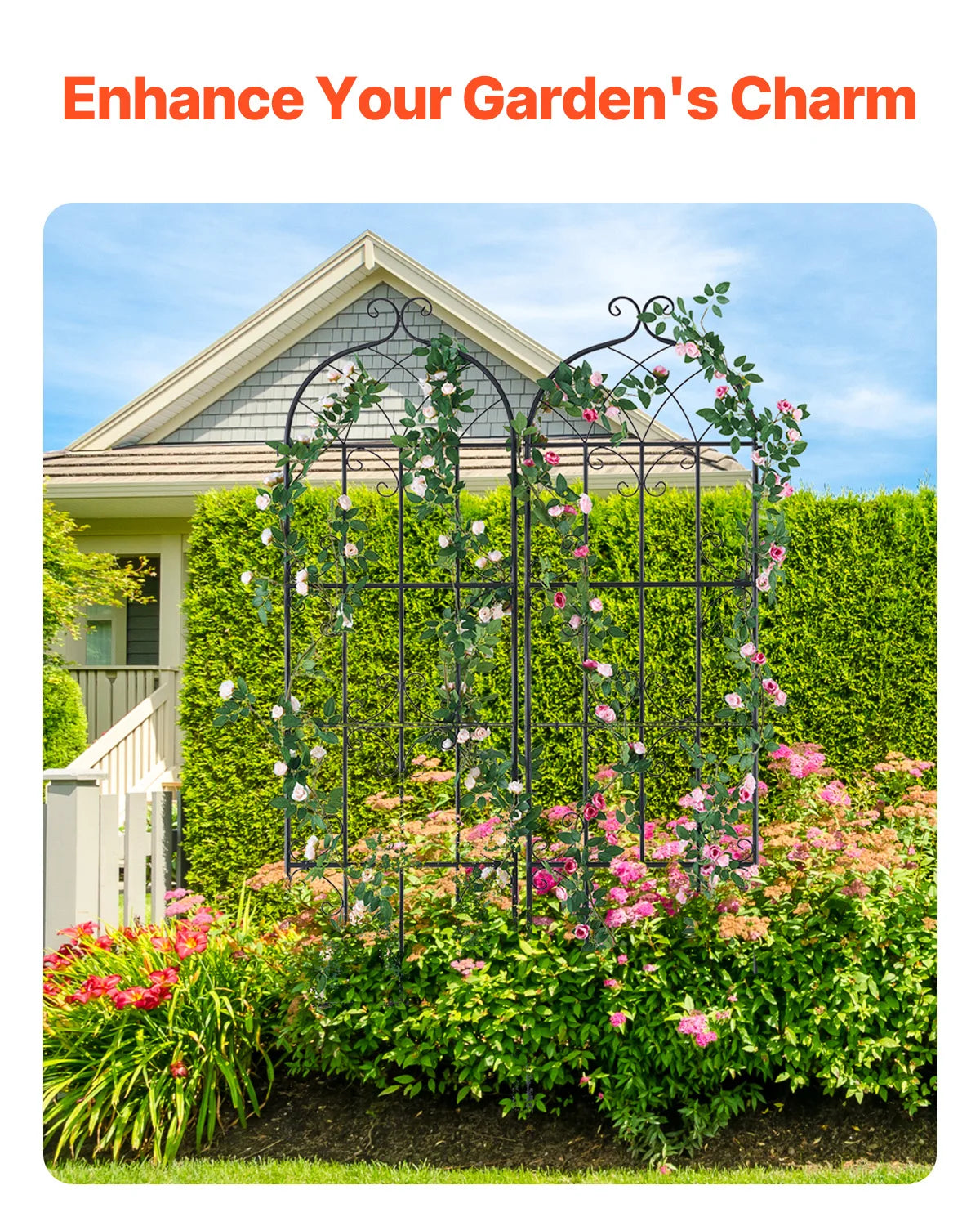 SucceBuy Garden Trellis for Climbing Plants 71x20in Rustproof Metal Flower Trellis Decorative Clematis Trellis for Courtyard