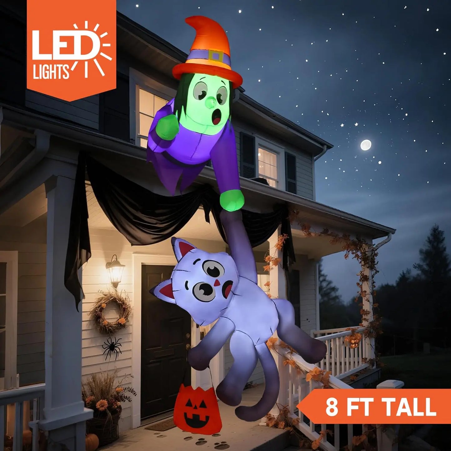Halloween Witch And Black Cat LED Inflatable Roof Decoration