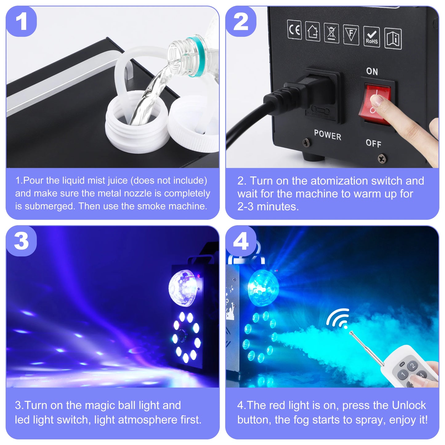Datewink 700W Smoke Fog Machine 9LEDs RGB Stage Lights Effect Remote Control Fogger Ejector For Disco DJ Christmas Party Wedding