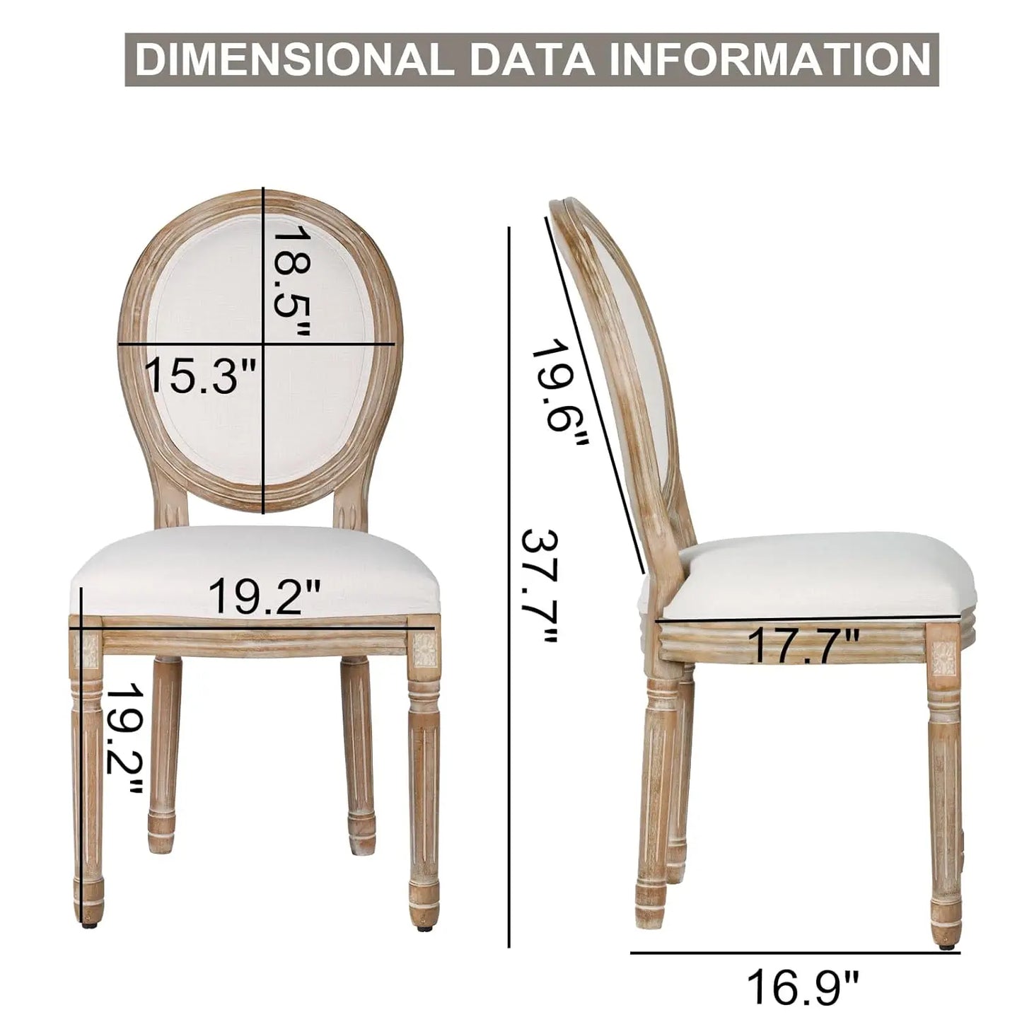 Beige Fabric Square Back Dining Chairs Set of 2 Solid Wood Legs Frame French Country Kitchen Dining Room, Custom