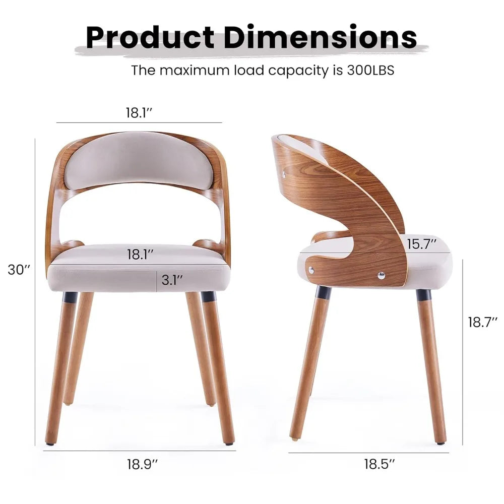 Wood Dining Chairs, Set of 4 Modern Upholstered Dining Chairs with Curved Backrest for Kitchen, Dining Room, Living, Customized