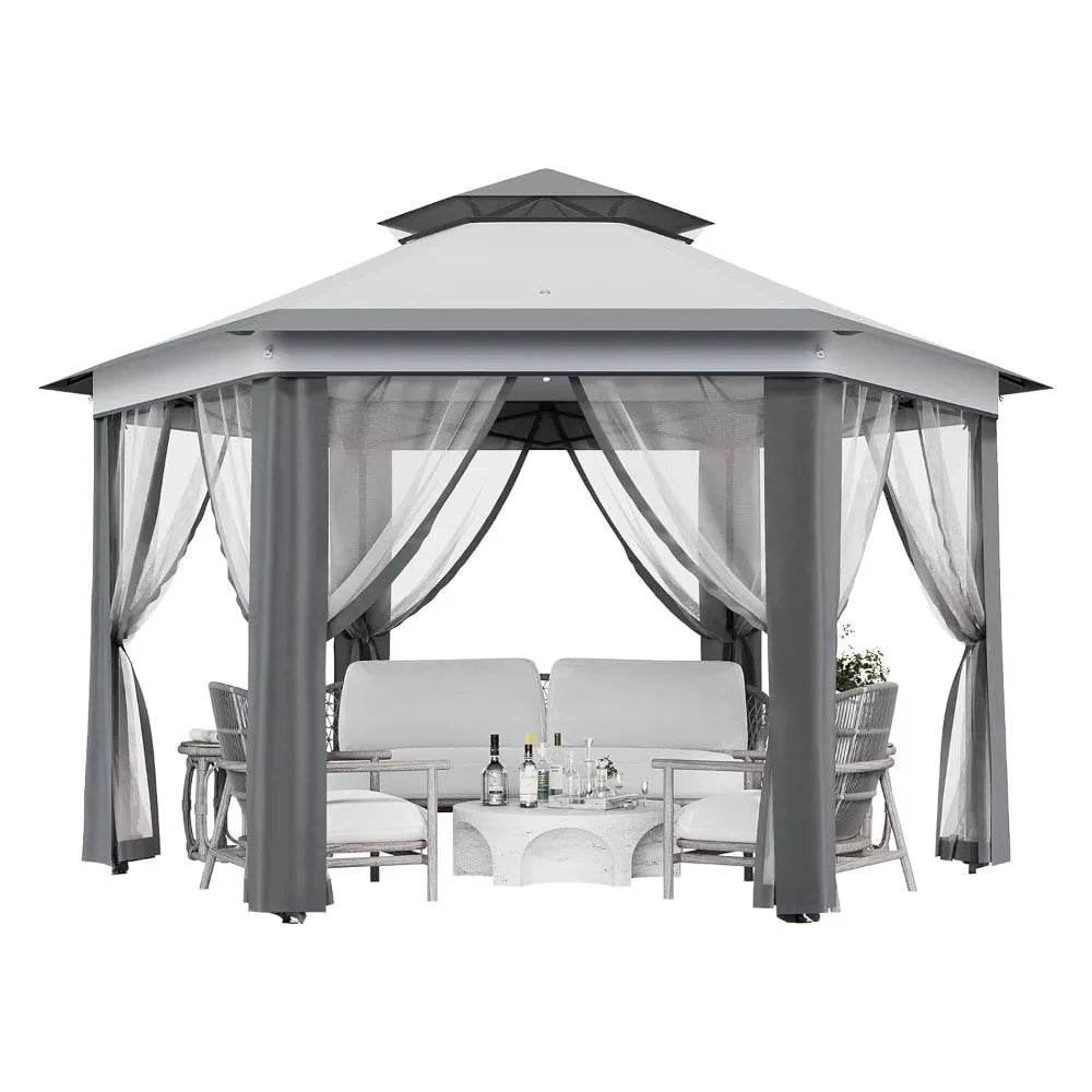 Alloy Steel Pop Up Gazebo With Mosquito Netting Vent Roof