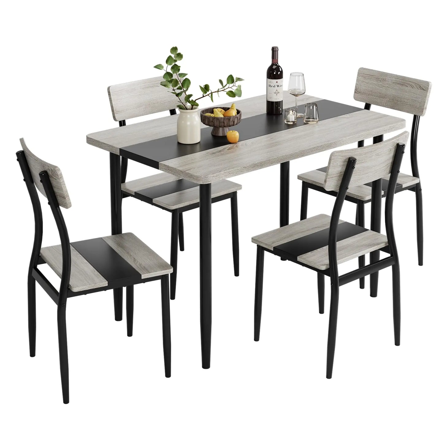Dining Table Set For 4 With Chairs, Kitchen Table, 2 Tone MDF Top Metal Frame, Space Saving Set For Apartment Home