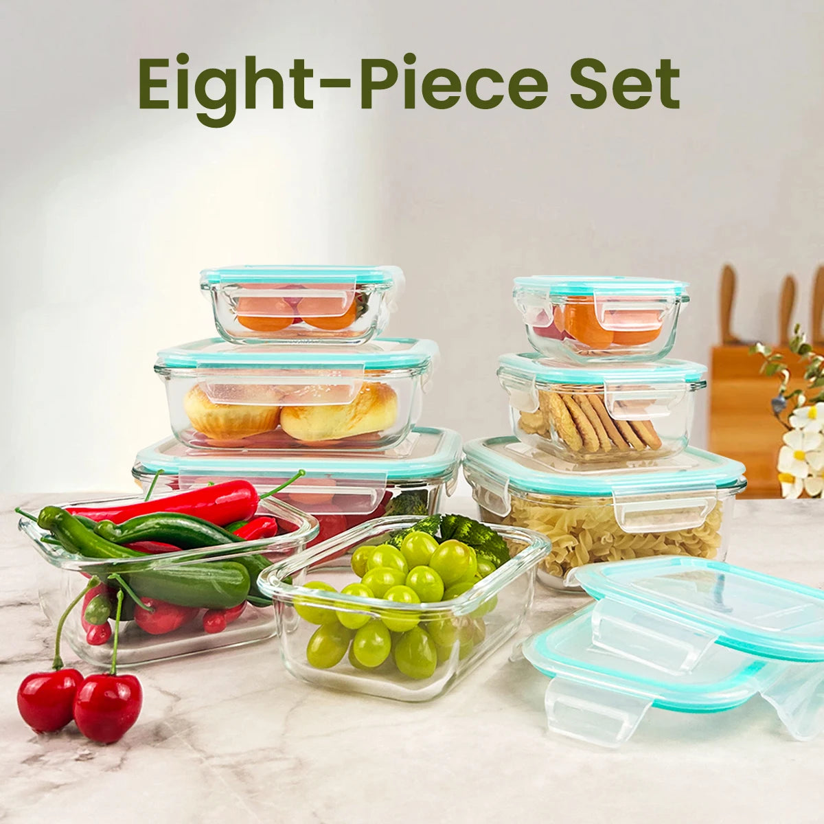 Glass Food Storage Containers Set Leakproof Airtight Microwave Safe Stackable