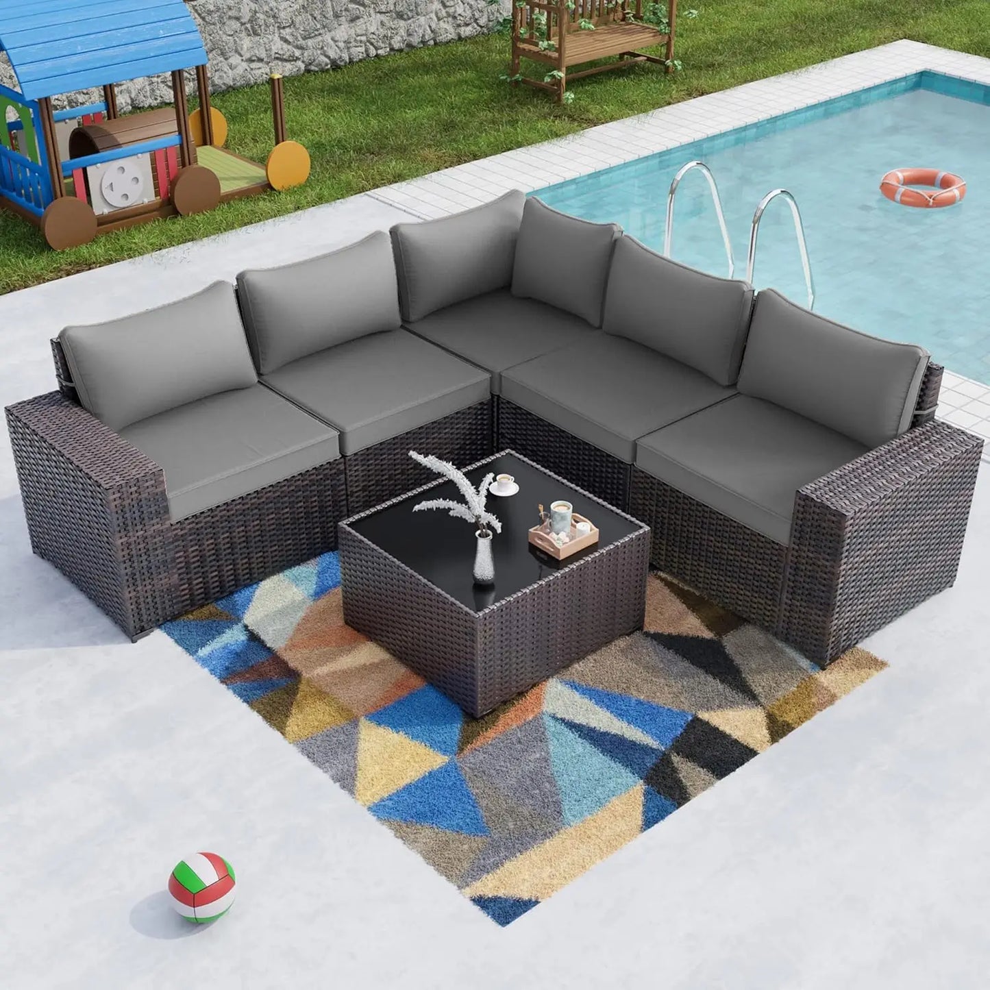 Outdoor Patio Furniture Set,12 Pieces Sectional Rattan Sofa Set Brown PE Rattan Wicker Patio Conversation Set with 10, Custom